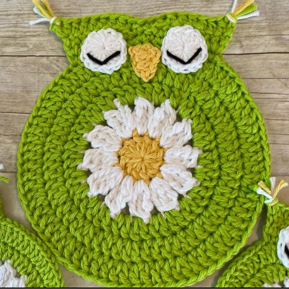 Hot Pad/Trivet & Two Coasters New Handmade Crochet Daisy Owl - Picture 5 of 8